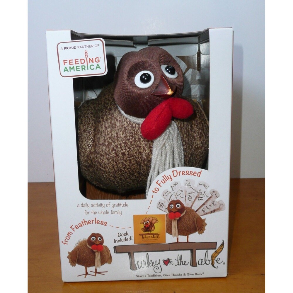 Turkey on the Table Thanksgiving Figurine Gratitude Kit w/ Feathers & Book